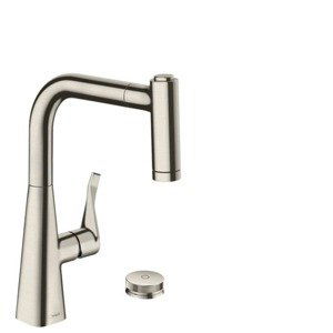 Dřezová baterie Hansgrohe Metris s vytahovací sprškou, 2 proudy vzhled nerezu 73805800