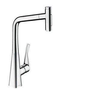 Dřezová baterie Hansgrohe Metris s vytahovací sprškou, 2 proudy chrom 73816000