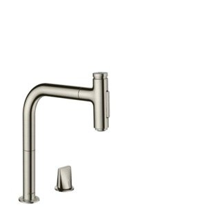 Dřezová baterie Hansgrohe Metris s vytahovací sprškou, 2 proudy vzhled nerezu 73818800