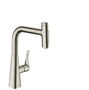 Dřezová baterie Hansgrohe Metris s vytahovací sprškou, 2 proudy vzhled nerezu 73822800