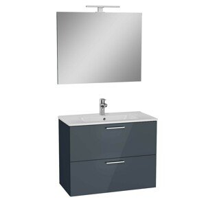 Koupelnová sestava s umyvadlem zrcadlem a osvětlením Vitra Mia 79x61x39,5 cm antracit lesk MIASET80A