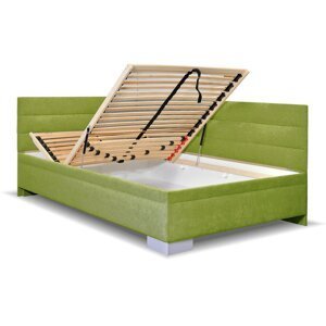 Rohová čalouněná postel Niobe, s úložným prostorem, 140x200 cm, Zelená - VÝPRODEJ Z EXPOZICE