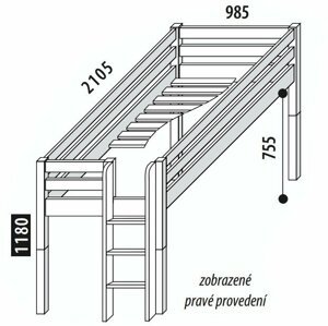 Zvýšené jednolůžko - postel DOMINO D905 s čelním vstupem, masiv buk