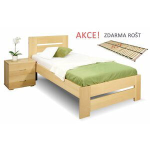 Dřevěná postel s roštem Berni, 80x200, 90x200, masiv buk