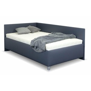 Rohová zvýšená čalouněná postel s úložným prostorem Ryana, 140x200, tmavě šedá