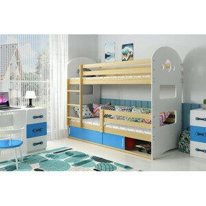 Dětská patrová postel DOMINIK s úložným prostorem 80x160 cm - borovice Modrá