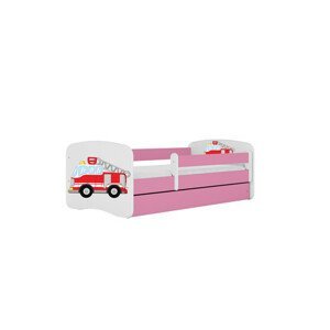 Dětská postel bez úložného prostoru Babydream 80x180 cm - auto Bílá + růžová Pěnová matrace
