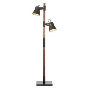 Brilliant Stojací lampa Plow se 2 spoty, černá, dřevo tmavé