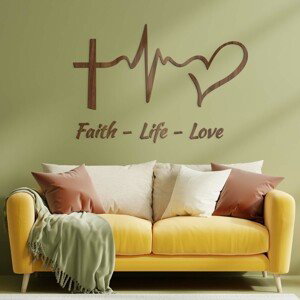 Dřevěná křesťanská nálepka - Faith, Life, Love