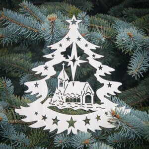 Dřevěný vánoční stromek s kostelem
