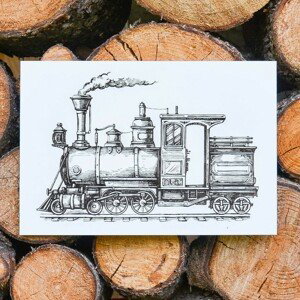 Dřevěný vintage obraz - Lokomotiva