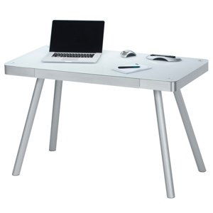Počítačový stůl MAXWELL kov/bílé sklo