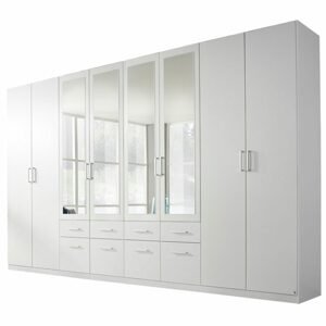 Šatní skříň BAYLEE alpská bílá, 8 dveří, 4 zrcadla