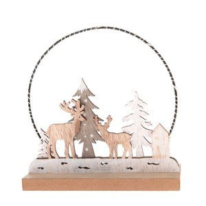 Dřevěná vánoční dekorace s LED světlem Deer forest, 16 x 6 cm