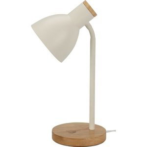 Kovová stolní lampa s dřevěným podstavcem Solano bílá, 14 x 36 cm