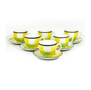 Kávová sada 6x keramický šálek Tereza s podšálkem bílá žlutá zelená