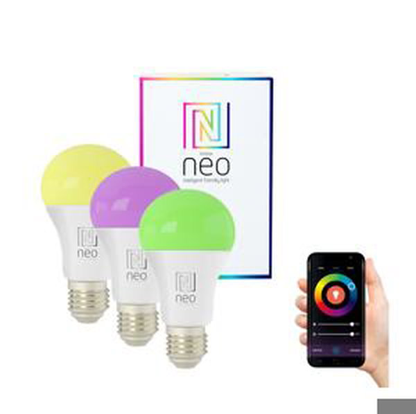 NEO LITE SMART sada 3x žárovka LED E27 9W RGB+CCT barevná a bílá, stmívatelná, Wi-Fi, TUYA 07712C