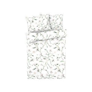 LIVARNO home Saténové ložní povlečení, 200 x 220 cm,  (květinový vzor / bílá)