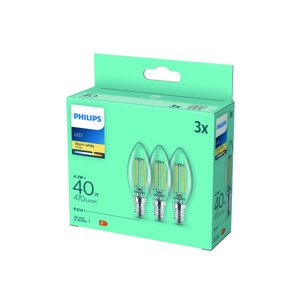 PHILIPS Filamentová LED žárovka, 3 kusy (E14 filamentová)