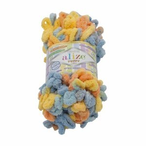 Bellatex Příze PUFFY color žlutá, modrá, oranžová, 100 g / 9 m