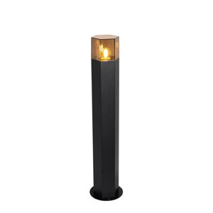 Staande buitenlamp zwart met smoke kap zeshoek 70 cm - Denmark