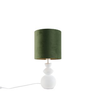 Design tafellamp wit velours kap groen met wit 25 cm - Alisia