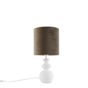 Design tafellamp wit velours kap taupe met goud 25 cm - Alisia