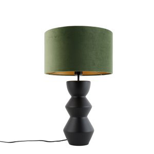 Design tafellamp zwart velours kap groen met goud 35 cm - Alisia