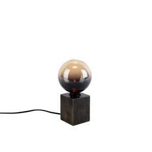 Landelijke tafellamp zwart hout incl. LED dimbaar G125 - Bloc