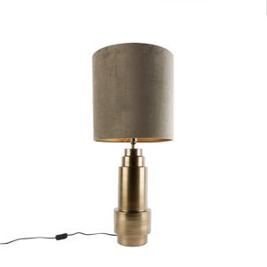 Tafellamp brons velours kap taupe met goud 40 cm - Bruut