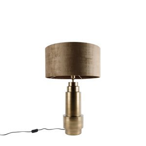 Art Deco tafellamp brons velours kap bruin 50 cm - Bruut