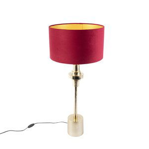 Stolní lampa ve stylu art deco se sametovým odstínem červená 35 cm - Diverso