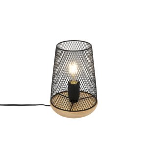 Designová stolní lampa černá se dřevem - Bosk