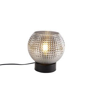 Art deco stolní lampa černá s kouřovým sklem - Sphere