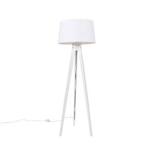 Moderní stojací lampa stativ bílá s odstínem lnu bílá 45 cm - Tripod Classic