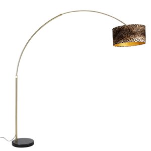 Moderní oblouková lampa mosazný černý mramorový odstín leopard 50 cm -XXL