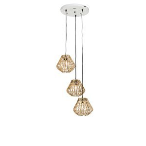 Bambusová závěsná lampa s bílými kulatými 3 světly - Canna Diamond