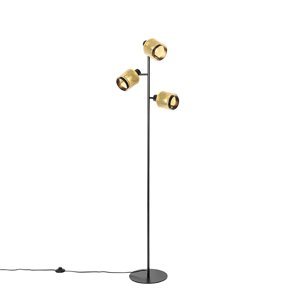 Průmyslová stojací lampa černá se zlatými 3 světly - Kayden