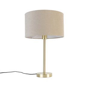 Klasická stolní lampa mosaz se stínidlem světle hnědá 35 cm - Simplo