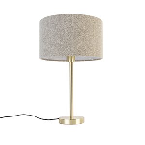 Klasická stolní lampa mosazná se stínítkem boucle taupe 35 cm - Simplo