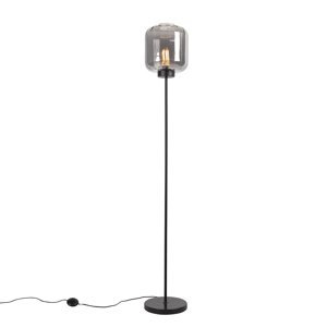 Chytrá stojací lampa černá s kouřovým sklem včetně Wifi ST64 - Qara