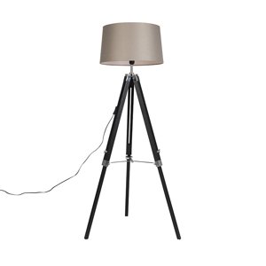 Stojací lampa Tripod černá se stínidlem 45 cm plátěné tupé