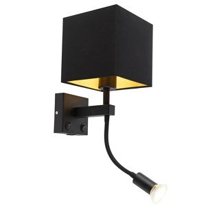Moderní nástěnná lampa černá s USB a čtvercovým černým odstínem - Zeno