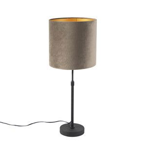 Stolní lampa černá s velurovým odstínem taupe se zlatem 25 cm - Parte