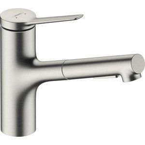 Dřezová baterie Hansgrohe Zesis M33 s vytahovací sprškou, 2 proudy nerez 74820800