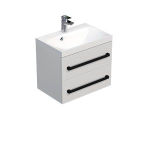 Koupelnová skříňka s černou úchytkou a umyvadlem SAT Cube Way 60x71x40 cm bílá lesk lesk/mat CUBE2C60ZBL