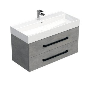 Koupelnová skříňka s černou úchytkou a umyvadlem SAT Cube Way 100x47,5x46 cm beton mat CUBE46C1002BESAT