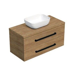 Koupelnová skříňka s černou úchytkou a krycí deskou SAT Cube Way 100x71x46 cm dub Hickory mat CUBE46C1003DHSAT45