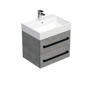 Koupelnová skříňka s černou úchytkou a umyvadlem SAT Cube Way 60x71x46 cm beton mat CUBE46C603BESAT