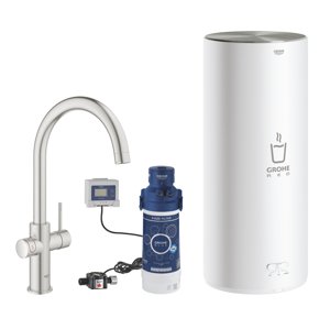 Grohe Red - Dřezová baterie Duo s ohřevem vody a filtrací, zásobník L, supersteel 30079DC1